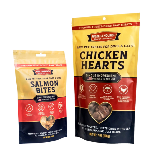 Nibble & Nourish Chicken Lover's Combo - 3 oz Salmon Bites and 7 oz Chicken Hearts